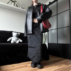 Vintage Black Genuine Leather Collared Jacket